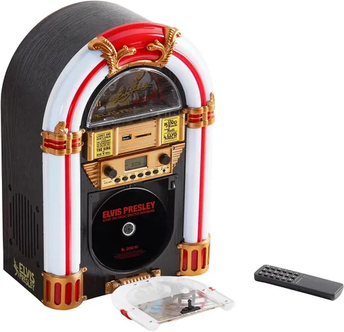 Miniatura 8 de Arkrocket Athena - Mini Jukebox/reproductor de CD de mesa, altavoz Bluetooth, radio/reproductor de tarjetas USB y SD con sistema de iluminación LED