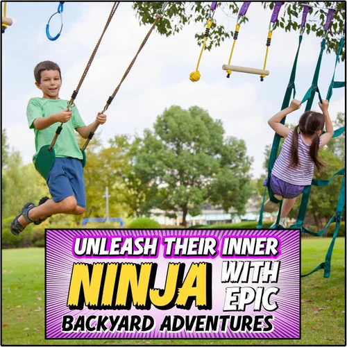 Miniatura 4 de Trailblaze Curso de Obstáculos de Guerrero Ninja para Niños - Diversión al Aire Libre 2x55 Pies de Cuerda Floja Ninja, Red de Escalada, Escalera