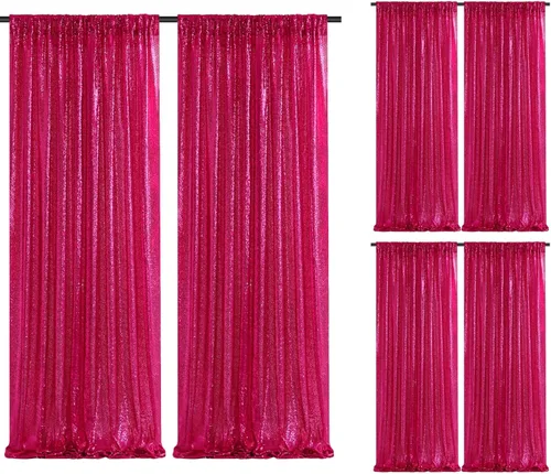 Miniatura 11 de Cortinas de fondo de lentejuelas rosas de 2 piezas, 2 pies x 8 pies, fondo de fotografía, cortina para fiestas con purpurina, fondo de boda, tela
