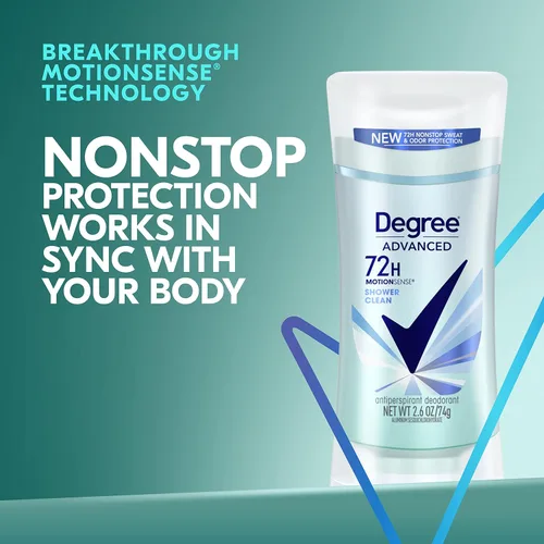 Miniatura 5 de Degree Desodorante Antitranspirante Avanzado, paquete de 4, Protección contra Sudor y Olor por 72 Horas, Shower Clean, Antitranspirante para Mujeres