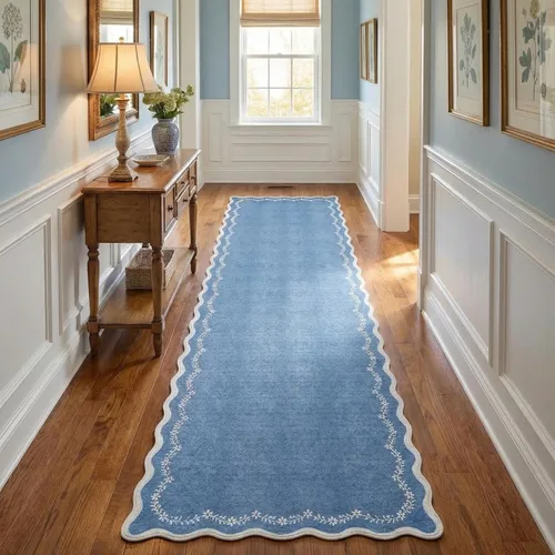 Miniatura 86 de GarveeHome Alfombra de entrada festoneada, 2 x 3, color azul sólido, lavable, alfombra floral para entrada interior, alfombra floral antideslizante