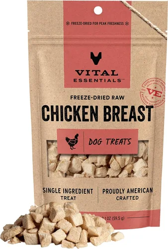 Miniatura 10 de Vital Essentials Golosinas liofilizadas para perros Pechuga de pollo, ingrediente único Calidad premium Golosinas de entrenamiento sin granos