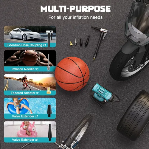 Miniatura 7 de Compresor de aire para inflador de neumáticos compatible con batería Makita de 18 V, bomba de aire eléctrica portátil inalámbrica LIVOWALNY de 160