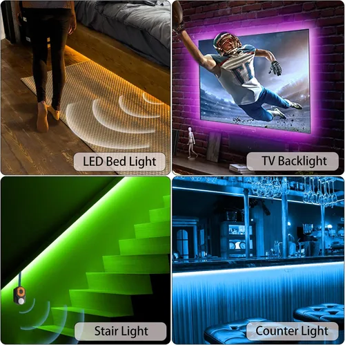 Miniatura 6 de Tira de luces LED con sensor de movimiento Auplf 19.68 pies de luces debajo de la cama, luz de cama RGB con activación por movimiento de 3 modos