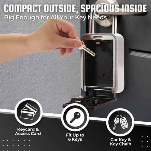 Miniatura 5 de Flexzion Caja de bloqueo de llaves – Caja de seguridad portátil para llaves al aire libre – Caja de bloqueo de combinación de código de 4 dígitos