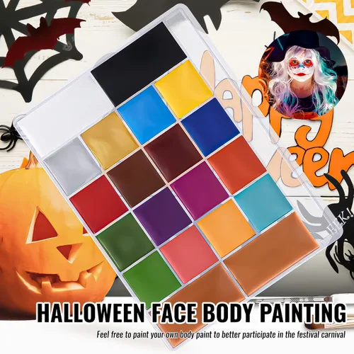 Miniatura 8 de SOVONCARE Kit profesional de pintura facial a base de aceite, juego de maquillaje de Halloween de 20 colores, kit de pintura facial profesional