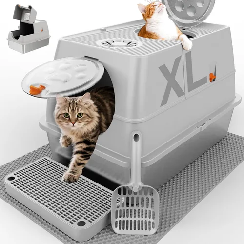 Miniatura 12 de 2PACK Stainless Steel Litter Box with Lid, XL Extra Large Litter Box Enclosed Top Entry Metal Litterbox for Big Cats & Multi-Cats, Easy Cleaning