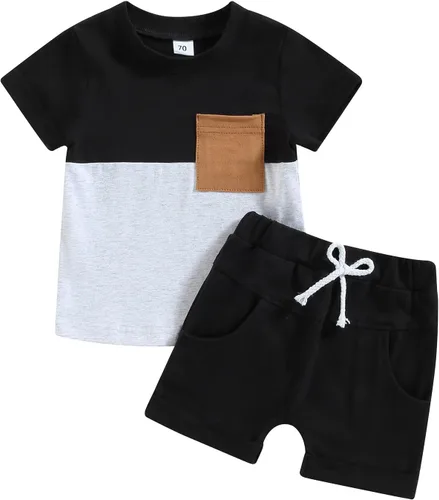 Conjunto de ropa de verano para bebé, camiseta de manga corta, color sólido, pantalones cortos, conjunto para niños pequeños