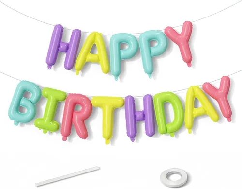 Miniatura 25 de Cartel plateado de feliz cumpleaños – Globos de letras de papel de aluminio de Mylar de 16 pulgadas con cinta, globos autoinflables para mujeres
