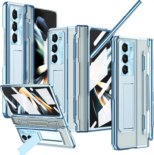 Miniatura 12 de NINKI Funda compatible con Samsung Galaxy Z Fold 5 5G con S Pen y protección de bisagra, cubierta transparente chapada de lujo transparente con Negro