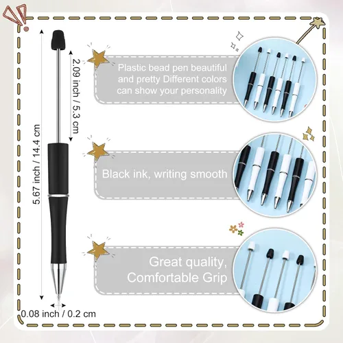 Miniatura 2 de Kosiz - 60 unidades de bolígrafos de plástico con cuentas, bolígrafos de bola de tinta negra para niños, estudiantes, regalos, suministros de Blanco