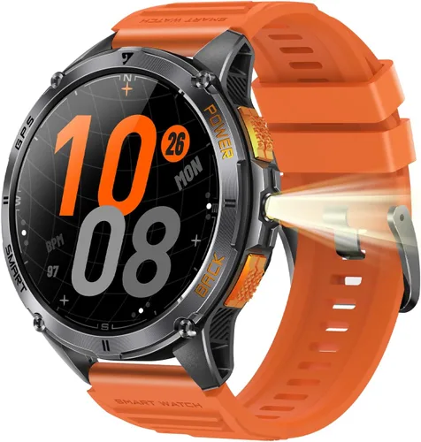 Yihou Reloj inteligente militar para hombre, reloj de fitness, rastreador de actividad física con brújula GPS, linterna con monitor de frecuencia