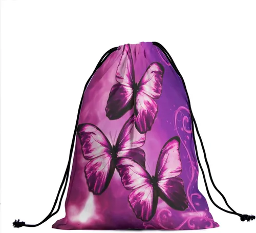 Miniatura 2 de Bolsa de agarre de gimnasia de piel de animal, bolsa de gimnasia con cordón ajustable, bolsa de cuerda para fauna silvestre, Mariposas Galaxy