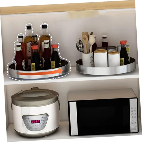Miniatura 3 de Estante de almacenamiento giratorio de acero inoxidable Organizador de plato giratorio de cocina 1 pieza Bandeja de almacenamiento de especias Caja