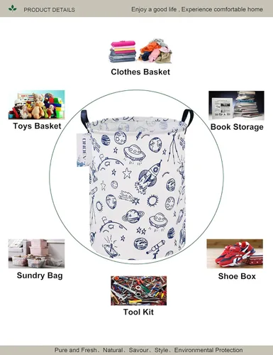 Miniatura 3 de Canasta Onoev de lavandería, plegable, redonda, de lona, para guardería, adecuada para niños, oficina, dormitorio, ropa, almacenamiento de juguetes