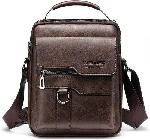 FANDARE Bolso bandolera de cuero sintético para hombre, Marrón oscuro, Retro