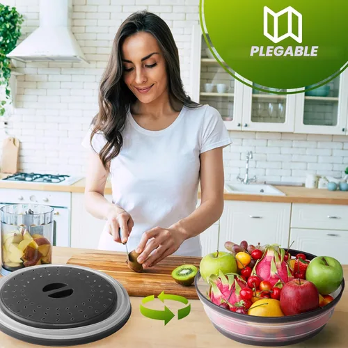 Miniatura 4 de 12" Cubierta para microondas y esterilla, tapa grande con ventilación plegable para evitar salpicaduras, placa de cocina redonda de silicona Gris