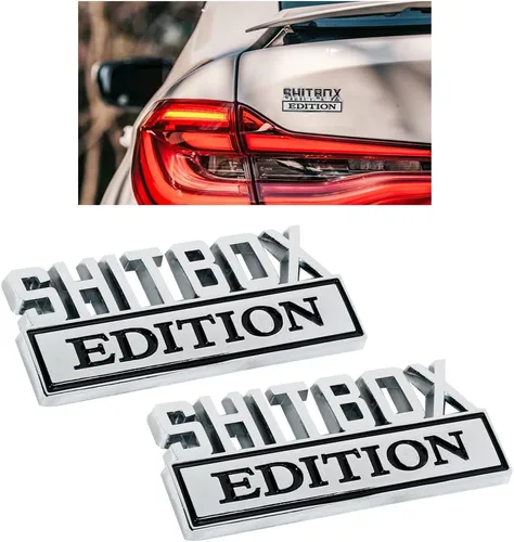 Paquete de 2 Emblemas Edición Shitbox, Adhesivo 3D para Coche, Emblema Personalizado 3D, Adhesivo para Guardabarros, Placa de Identificación 3D,