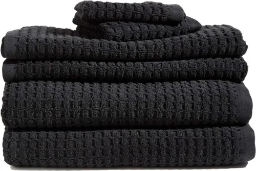 Miniatura 2 de DKNY Juego de toallas de algodón de secado rápido, 2 baños, 2 manos, 2 toallas pequeñas, color negro