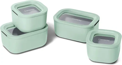 Miniatura 13 de Caraway - Juego de 3 recipientes de vidrio, almacenamiento de alimentos, 10/6.6 /4.4 tazas, revestimiento de cerámica, no tóxico, antiadherente