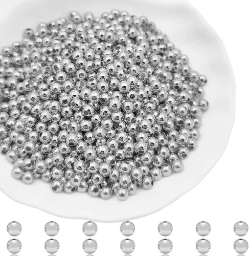 Miniatura 8 de 2500 cuentas espaciadoras de metal de 0.079 pulgadas chapadas en metal, redondas, lisas, sueltas, para hacer pulseras, topes, cuentas espaciadoras