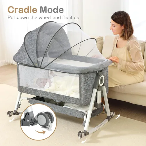 Miniatura 3 de Cuna para bebé, moisés junto a la cama, 4 en 1 con ruedas con candado, mosquitero, cuna portátil plegable ajustable para recién nacido, gris