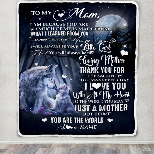 Miniatura 3 de Manta personalizada con texto en inglés «To My Mom from Daughter Wolf I Am Because You are Mom», para cumpleaños, día de la madre, Navidad, manta