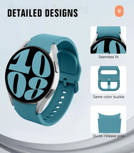 Miniatura 5 de MoKo Correa sin huecos compatible con Samsung Galaxy Watch 7 6 5 4 FE Band 40mm 44mm/Watch 5 Pro 45mm/6 4 Classic 43mm 47mm 42mm 46mm, correa Azul