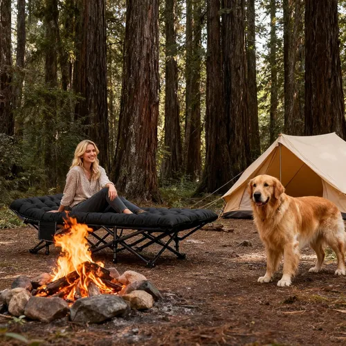 Miniatura 5 de DoCred Catre plegable XXL de gran tamaño con colchón, catre de dormir resistente, cama portátil para adultos al aire libre con bolsa de transporte