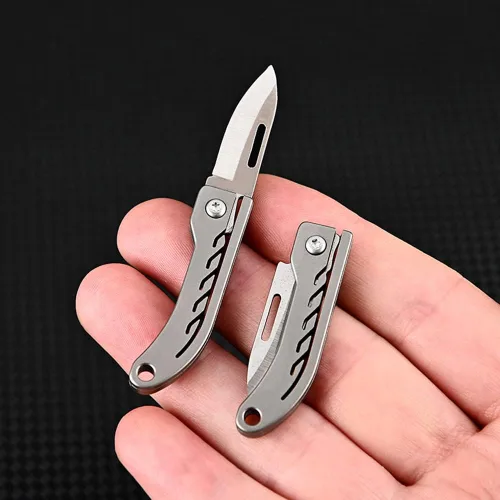 Miniatura 6 de Cuchillo de titanio de bolsillo plegable ultra pequeño, hoja de acero D2, mango de aleación de titanio, mini cuchillo portátil EDC, ultra duradero