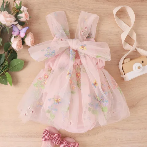 Miniatura 3 de ODASDO Mameluco de tul para bebé niña con bordado de flores, body de princesa con diadema, fiesta de cumpleaños, traje de pastel