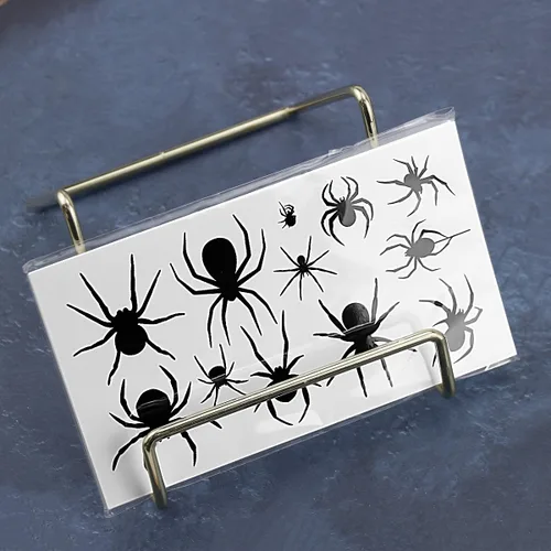 Miniatura 6 de 10 hojas de tatuajes temporales de Halloween para mujeres y hombres, calavera negra de terror, fantasma, araña, tatuajes falsos 3D, calcomanías