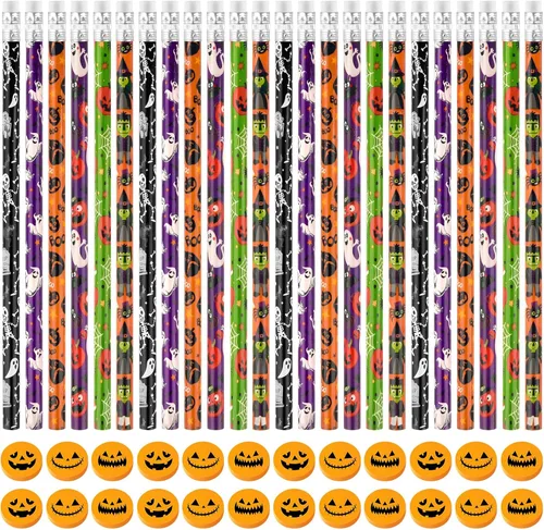 Miniatura 3 de Zuazaor 48 lápices de Halloween con 48 piezas de borradores de calabaza 3D a granel para estudiantes, bolsas de regalo, regalos de oficina, escuela