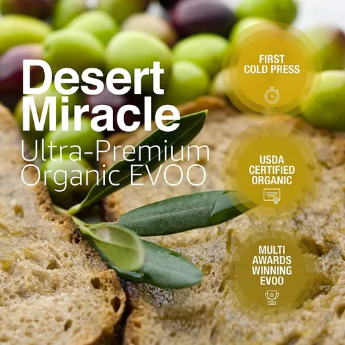Miniatura 4 de DESERT MIRACLE Aceite de oliva marroquí rico en polifenoles prensado en frío, aceite de oliva virgen extra con altos polifenoles, orgánico, primer