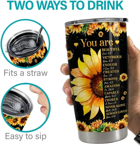 Miniatura 7 de SANDJEST Vaso inspirador de 20 onzas, regalo cristiano, regalos inspiradores para mujeres, vasos con aislamiento de acero inoxidable motivacional