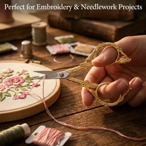 Miniatura 4 de Therwen 4 tijeras de bordado europeas vintage, herramienta de costura y artesanía de precisión, regalo de costura para entusiastas de la artesanía