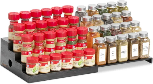 Miniatura 8 de SpaceAid Organizador de especias de bambú para gabinete, despensa de cocina, estante de almacenamiento de especias para organización de gabinetes