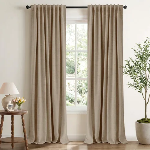 Miniatura 34 de INOVADAY Cortinas 100% opacas de 63 pulgadas de largo, juego de 2 paneles de lino con pestaña trasera, bolsillo para barra, cortinas opacas