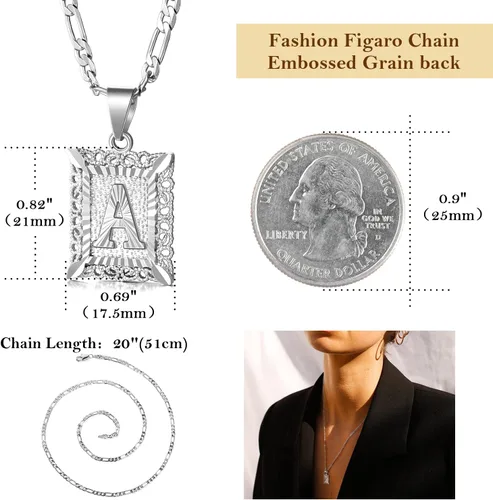 Miniatura 5 de KissYan Collar Figaro con dije y letra inicial para hombres y mujeres collar chapado en oro de 18 quilates con dije de monograma cuadrado letras