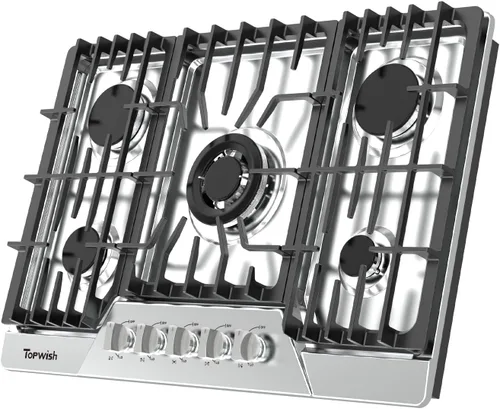 Cocina de gas de 30 pulgadas, estufa de gas TOPWISH con 5 quemadores SABAF de alta eficiencia, 41400 BTU, NG/GLP convertible, estufa de propano