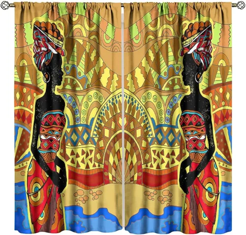 Miniatura 19 de Cortina de mujer africana, con estampado étnico tribal y étnico, reducción de ruido, para dormitorio, sala de estar, cortinas con aislamiento