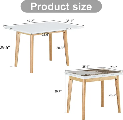 Miniatura 2 de Mesa de piedra sinterizada de imitación mármol blanco con patas de madera de goma, escritorio plegable para computadora, escritorio de oficina