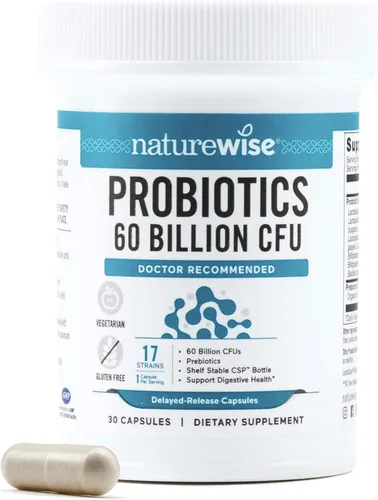 NatureWise Probióticos 60 mil millones de UFC, 17 cepas + prebióticos orgánicos, apoyo para la salud inmunológica, digestiva e intestinal para
