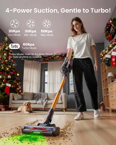 Miniatura 2 de Aspiradora inalámbrica para el hogar, aspiradora de succión potente de 60Kpa mejorada para pelo de mascotas con tiempo de funcionamiento de 70