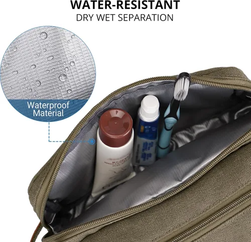 Miniatura 5 de WITZMAN Neceser de lona para hombre, organizador de kit de Dopp colgante, resistente al agua, bolsa de artículos de tocador de viaje, bolsa de baño