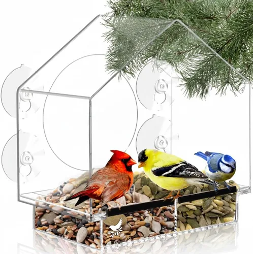 Comederos de pájaros transparentes para ventanas con vista interior - Comedero de casa de pájaros con ventosas - Comedero de casa de pájaros para