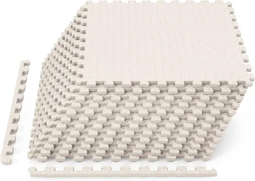 Tangkula Alfombrillas de ejercicio de 12 azulejos con borde, tapetes protectores de espuma EVA antideslizantes, tapetes elásticos de juego de