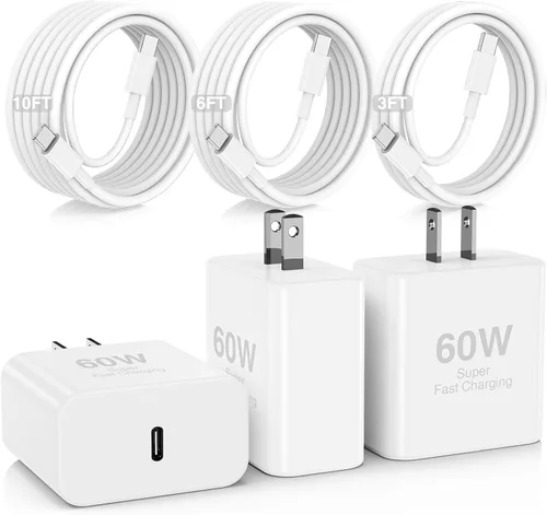 Miniatura 11 de Hzevn Bloque de cargador de pared rápida USB C de 60 W para teléfonos Galaxy S26 Android, paquete de 3 adaptadores de cargador súper rápido