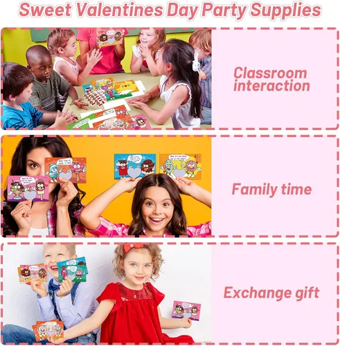 Miniatura 7 de Paquete de 40 tarjetas de chistes de San Valentín para niños con sobres, calcomanías de comida dulce, tarjetas de intercambio para el día de San