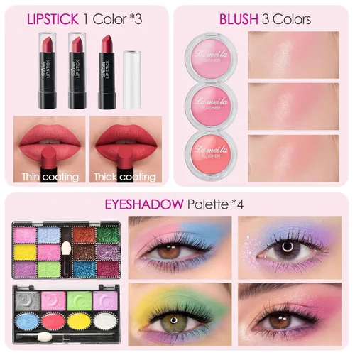 Miniatura 4 de Golray - Kit de maquillaje infantil para niñas, juego de maquillaje para principiantes con maleta, palets de sombra de ojos, lápiz labial, juego